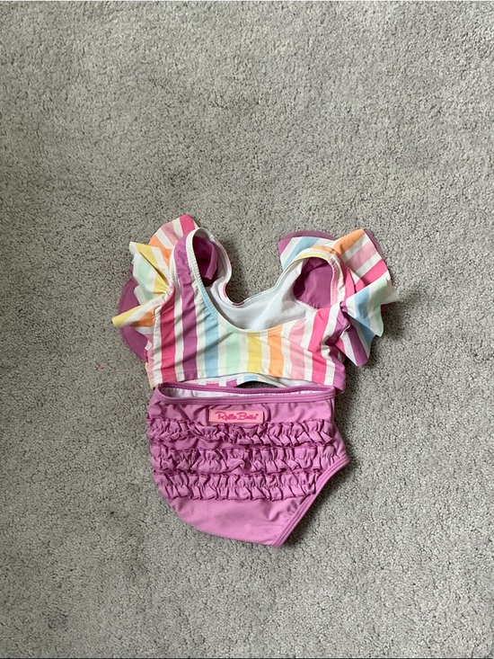 Ruffle Butts Rainbow Stripe Swimsuit with Pink Trim - Picture 3 of 3
